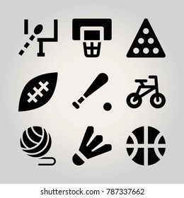 Sport vector icon set. billiard, baseball, ball and american football