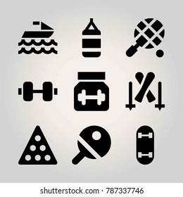 Sport vector icon set. billiard, dumbbell, punching bag and skateboard