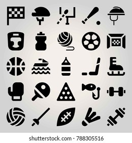 Sport vector icon set. billiard, boxing mask, ice skate and ice hockey