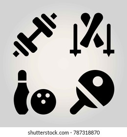Sport vector icon set. bowling, ping pong, skiing and dumbbell