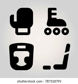 Sport vector icon set. boxing mask, roller skate, boxing and ice hockey