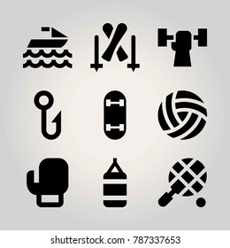 Sport vector icon set. boxing, tennis, punching bag and skiing