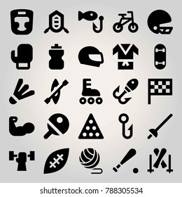 Sport vector icon set. boxing mask, bicycle, roller skate and hook