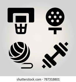 Sport vector icon set. dumbbell, golf, basket case and basketball
