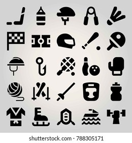 Sport vector icon set. field, boxing, bottle and fishing