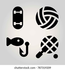 Sport vector icon set. fishing, ball, volleyball  and skateboard