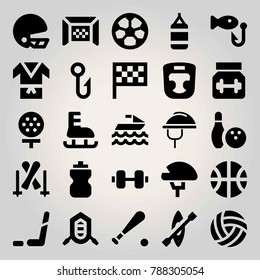 Sport vector icon set. flag, punching bag, ice skate and skiing