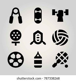 Sport vector icon set. football, tennis, skateboard and punching bag