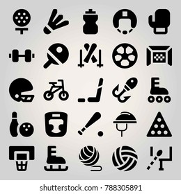 Sport vector icon set. golf, boxing mask, football gate and billiard