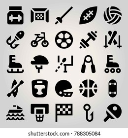 Sport vector icon set. handgrip, football gate, flag and skateboard