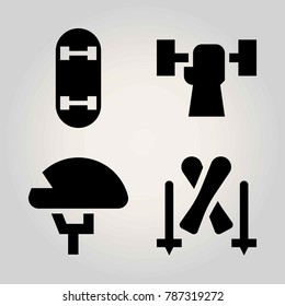 Sport vector icon set. helmet, skiing, weightlifting and skateboard