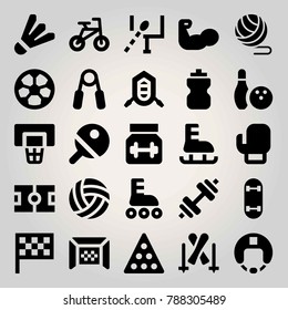Sport vector icon set. helmet, ball, american football and skiing