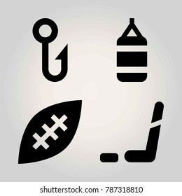 Sport vector icon set. hook, ice hockey, ball and american football