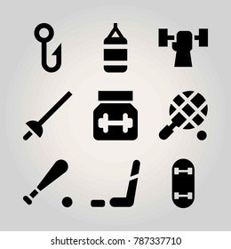 Sport vector icon set. ice hockey, fencing, skateboard and hook