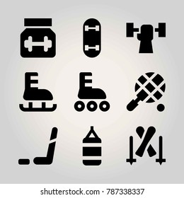 Sport vector icon set. ice skate, ice hockey, protein and roller skate