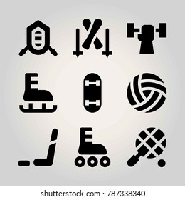 Sport vector icon set. ice skate, skiing, weightlifting and ball