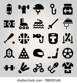 Sport vector icon set. jet ski, ice hockey, skateboard and dumbbell