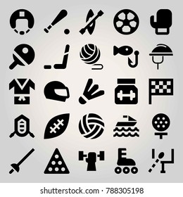 Sport vector icon set. jet ski, fishing, roller skate and american football