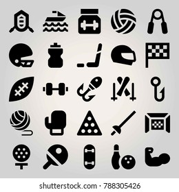 Sport vector icon set. jet ski, football gate, billiard and rafting