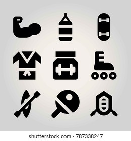Sport vector icon set. kayak, rafting, kimono and punching bag