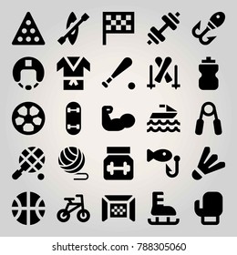 Sport vector icon set. kayak, bottle, tennis and protein