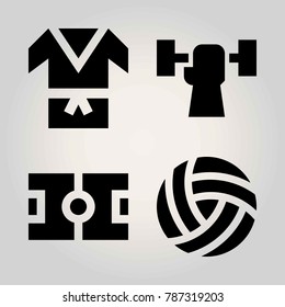 Sport vector icon set. kimono, football, field and volleyball 