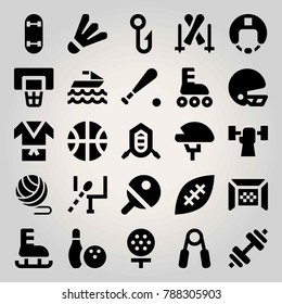 Sport vector icon set. kimono, bowling, fishing and skateboard