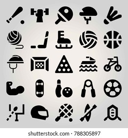 Sport vector icon set. muscle, weightlifting, baseball and ice hockey