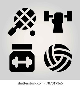 Sport vector icon set. protein, tennis, volleyball  and weightlifting