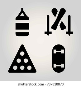 Sport vector icon set. punching bag, skateboard, billiard and skiing