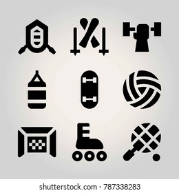 Sport vector icon set. punching bag, rafting, ball and volleyball 