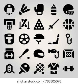 Sport vector icon set. punching bag, protein, rafting and ping pong