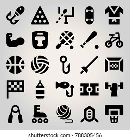 Sport vector icon set. punching bag, baseball, fencing and football