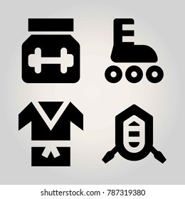 Sport vector icon set. rafting, kimono, roller skate and protein