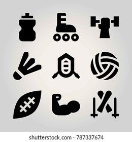 Sport vector icon set. rafting, skiing, american football and ball