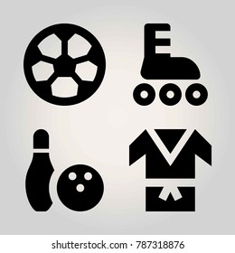 Sport vector icon set. roller skate, bowling, kimono and football