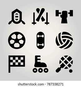 Sport vector icon set. roller skate, ball, skiing and tennis