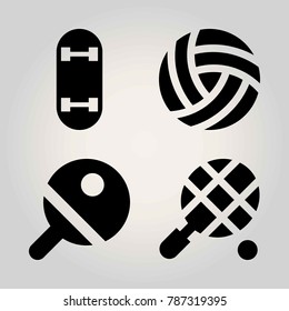 Sport vector icon set. skateboard, ball, tennis and ping pong