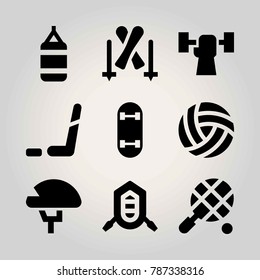 Sport vector icon set. skateboard, punching bag, ball and skiing