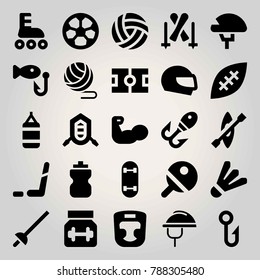 Sport vector icon set. skateboard, ice hockey, boxing mask and fencing