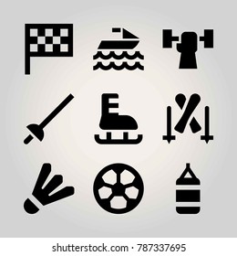 Sport vector icon set. skiing, flag, ice skate and punching bag