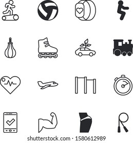 sport vector icon set such as: spring, rollers, medical, pretty, colorl, wristband, volleyball, fist, bag, web, skip, streching, pressure, bicep, young, battery, room, landing, skate, quick, ticket