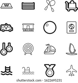 sport vector icon set such as: aviation, trolley, identity, shopping, containers, street, banner, rail, surfing, beach, city, goods, fit, relaxation, surfer, surfboard, strength, first, speed, boat