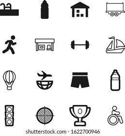 sport vector icon set such as: vacation, tourism, summer, linear, float, plane, highway, earth, petrol, fuel, short, thin, up, outline, swim, lorry, stock, direction, ballooning, crossroads, dumbell