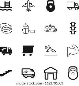 sport vector icon set such as: container, floor, fragile, passenger, port, vacation, house, police, board, ambulance, lorry, swimming, ship, harbor, industry, activity, stairs, urban, stair
