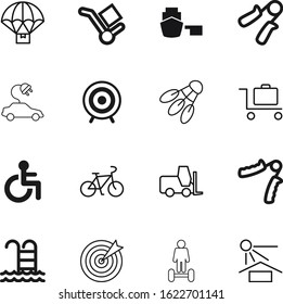 sport vector icon set such as: truck, electrical, green, shuttlecock, terminal, sky, lift, shape, luggage, chair, commercial, marine, traffic, future, urban, scooter, cycle, accuracy, human, mountain