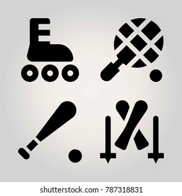 Sport vector icon set. tennis, roller skate, skiing and baseball