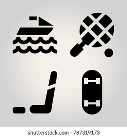 Sport vector icon set. tennis, skateboard, jet ski and ice hockey