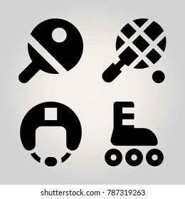 Sport vector icon set. tennis, ping pong, roller skate and helmet
