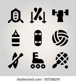 Sport vector icon set. tennis, punching bag, volleyball  and weightlifting